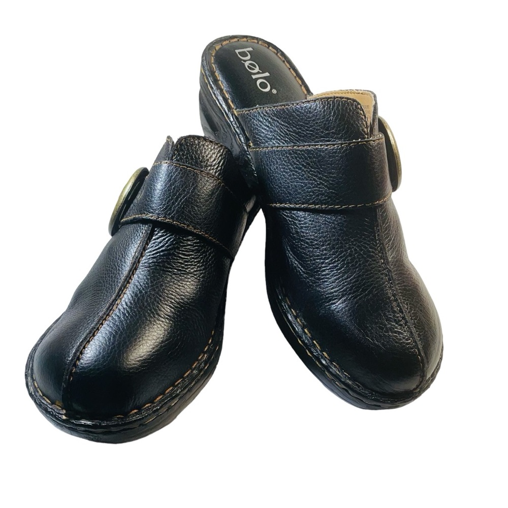 Bolo by Born Clogs Leather Slip On Black Casual Comfort Medical Size 10 NWOT